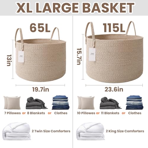 Oatmeal 115L Extra Large Cotton Rope Blanket Basket - Washable & Collapsible