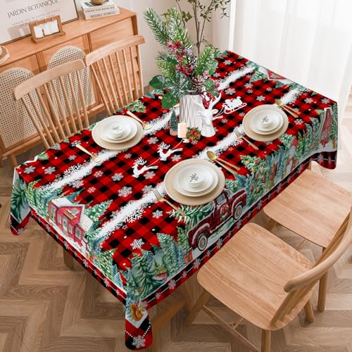 Cusugbaso Red Christmas Tablecloth 60x104 Inches - Holiday Decor for Dining & Outdoor