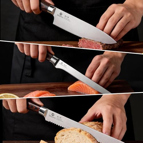 Imarku Pakkawood Brown 3-Piece Japanese Chef Knife Set with High Carbon Stainless Steel
