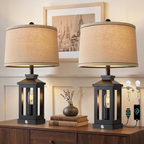 23.75" Retro Farmhouse Black Table Lamp for Living Room Bedroom