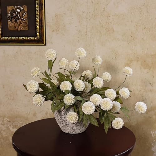 Cream Artificial Pompon Mum Flower Stems - 12 Pack, 27 Inch Faux Flowers for Vase & DIY Decor