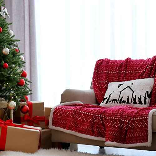 Ogiselestyle Christmas Oh Holy Night Lumbar Throw Pillow Covers, 12 x 20 Inch Winter Holiday Nativity Xmas Scene Story Cushion Case Decoration for Sofa Couch
