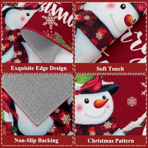 Ileading 3-Piece Christmas Kitchen Rug Set with Non-Slip Backing, 20x32, 20x48, 20x59 - Red Snowman