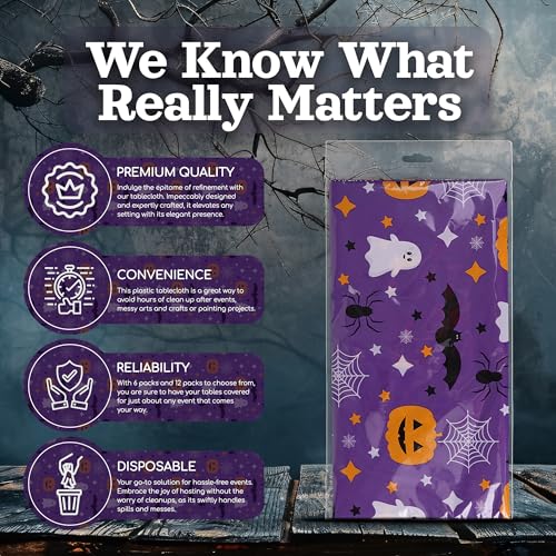 Grandipity Halloween Purple Rectangle Tablecloth 54x108in 6 Pack - Disposable Party Cover