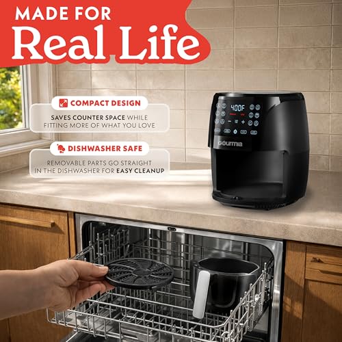 Gourmia 6 Quart Air Fryer Black - 12 Presets, Family Size, Nonstick Basket