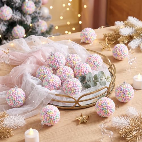 24 Pcs Christmas Balls 2.36" Shatterproof Pastel Rainbow Foam