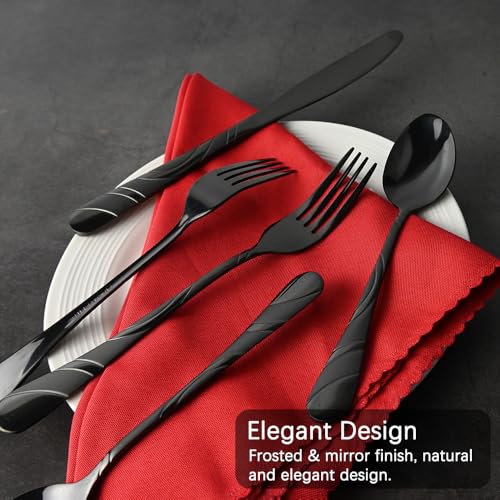 Black Silverware Set for 8 - 40-Piece Modern Flatware Stainless Steel