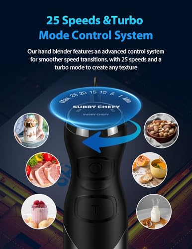 Immersion Blender Handheld 1000W 25-Speed Stainless Steel Black - Heavy-Duty Motor