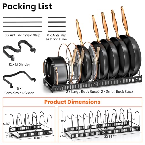 MUDEELA Expandable Pot Pan Lid Organizer Rack 2-Pack Black with 10 Dividers