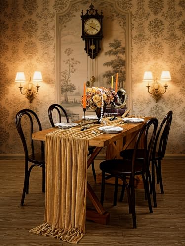 Gold Velvet Table Runner 10ft x 20" Wide - 4pc Set, SoarDream