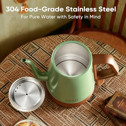 DmofwHi Green 1.0L Stainless Steel Electric Gooseneck Kettle for Pour Over Coffee & Tea