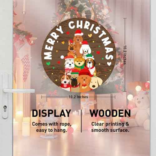 Merry Christmas Dog Sign Decor, Christmas Sign for Front Door Porch Home Xmas Holiday Hanging Sign Decorations Farmhouse Paw Tree Dog Owner Christmas Wooden Wall Sign