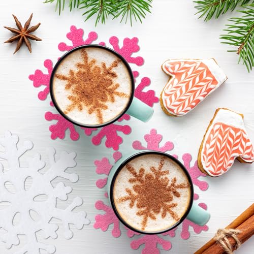 Pink Snowflake Felt Coasters Set of 15 for Christmas Winter Holiday Decor