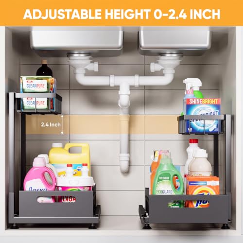 Saydear 2-Pack Black L-Shaped Under Sink Organizer with Pull-Out Drawers