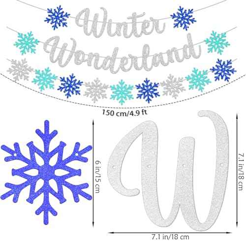 3 Pcs Winter Wonderland Banner Glittery Blue Silver Christmas Decorations Snowflake Banner for Winter Wonderland Frozen Themed Christmas Holiday Party D?cor