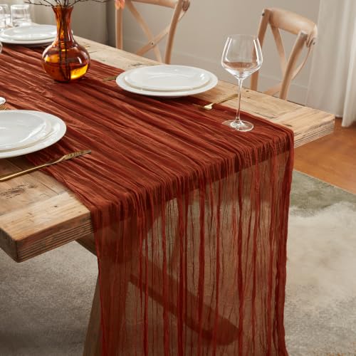IVAPUPU Fall Terracotta Cheesecloth Table Runner 17x108 Inches Set of 3 for Thanksgiving