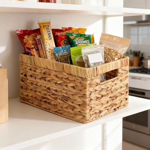 Set of 4 Wicker Storage Baskets for Shelves - Pantry, Closet Organization