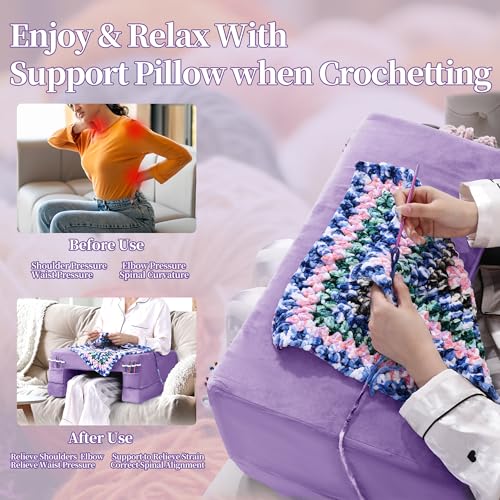 HOMBYS Adjustable Foam Crochet Pillow for Lap Support, Soft Velvet
