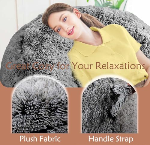 4 Foot Black Plush Faux Fur Bean Bag Chair with Memory Foam for Adults & Teens