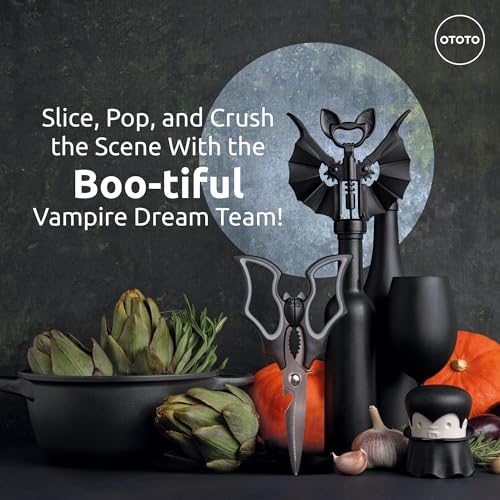 OTOTO Boo-tiful Crew Halloween Kitchen Decor Bundle - Vampire, Bat & Witchy Bottle Openers & Garlic Crusher