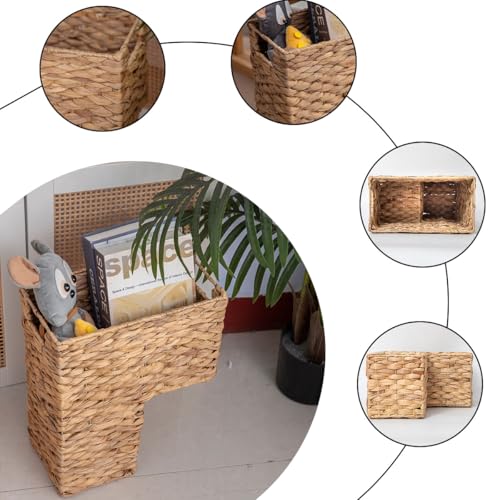 Water Hyacinth Stair Basket with Handles - Handmade Woven Storage for Carpeted & Wooden Stairs