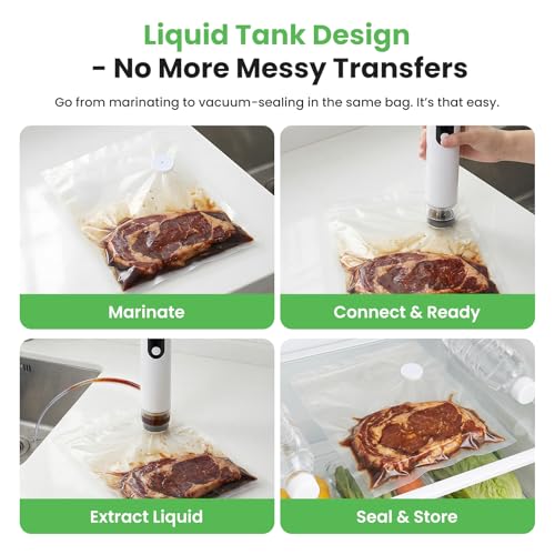 White & Transparent Compact Food Vacuum Sealer Handheld USB-C with 30 Reusable Bags