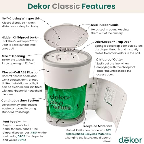 Diaper Dekor EKO Classic Diaper Pail White Eko White Hands-Free Refill System