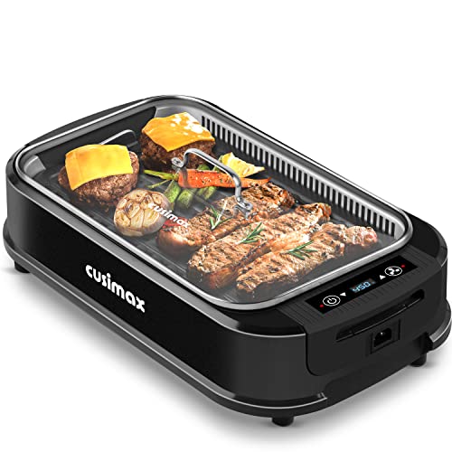 CUSIMAX Black Indoor Smokeless Electric Grill 1500W with Single Plate
