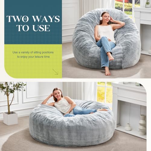 Giant Bean Bag Chair for Adults 5FT Grey - Memory Foam Support & Removable Cover Variation: Grey / X-Large