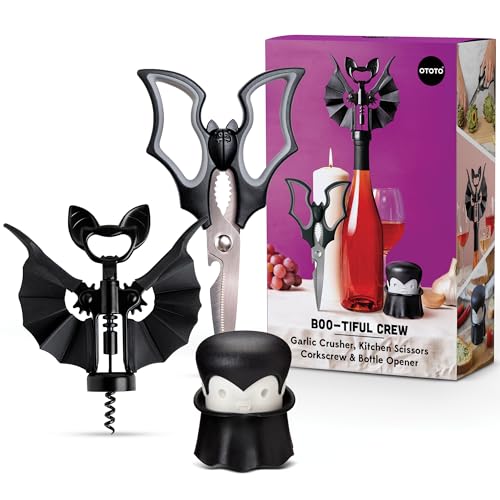 OTOTO Boo-tiful Crew Halloween Kitchen Decor Bundle - Vampire, Bat & Witchy Bottle Openers & Garlic Crusher