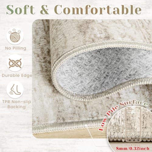 Beige 5x7 Machine Washable Area Rug - Soft Modern Abstract Non Slip Carpet for Living Room Bedroom Kitchen Nursery Office