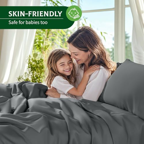 SONORO KATE Bamboo Rayon Bed Sheets Set - Dark Grey King, Deep Pocket, 4-Piece