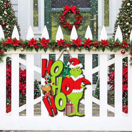 Christmas Wooden Wreaths for Front Door HoHoHo Navidad Winter Xmas Welcome Sign Decor Christmas Decorations for Home