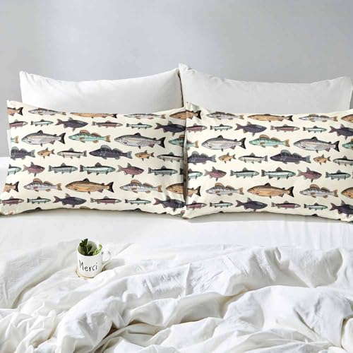 LUVIVIHOME 4PCS Fishing Sheets Set, Twin Bed Sheets, Hunting Lodge