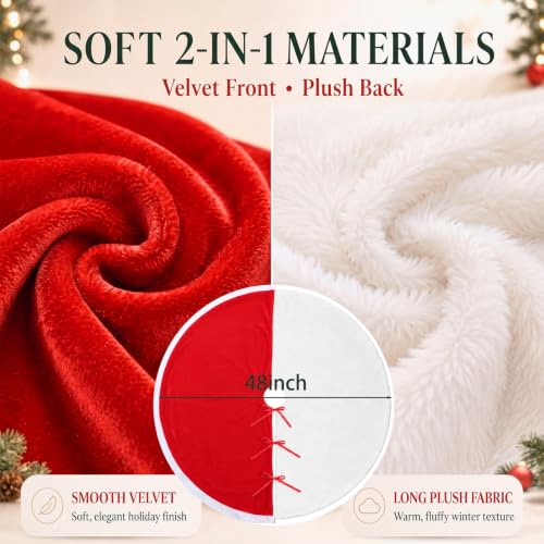 48 Inch Reversible Christmas Tree Skirt Faux Fur & Velvet Holiday Decor