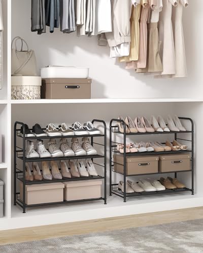 SONGMICS 4-Tier Stackable Metal Shoe Rack Black 27" Holds 12-16 Pairs