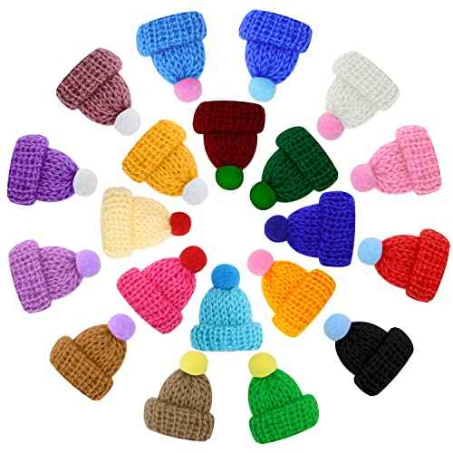 Christmas Mini Knitting Hats Penta Angel 20Pcs Assorted Color Small Santa Wool Yarn Doll Hats Bottle Caps for Christmas Tree Hanging Ornaments Snowmen Art and Craft DIY Hair Accessories (Mixed Color)