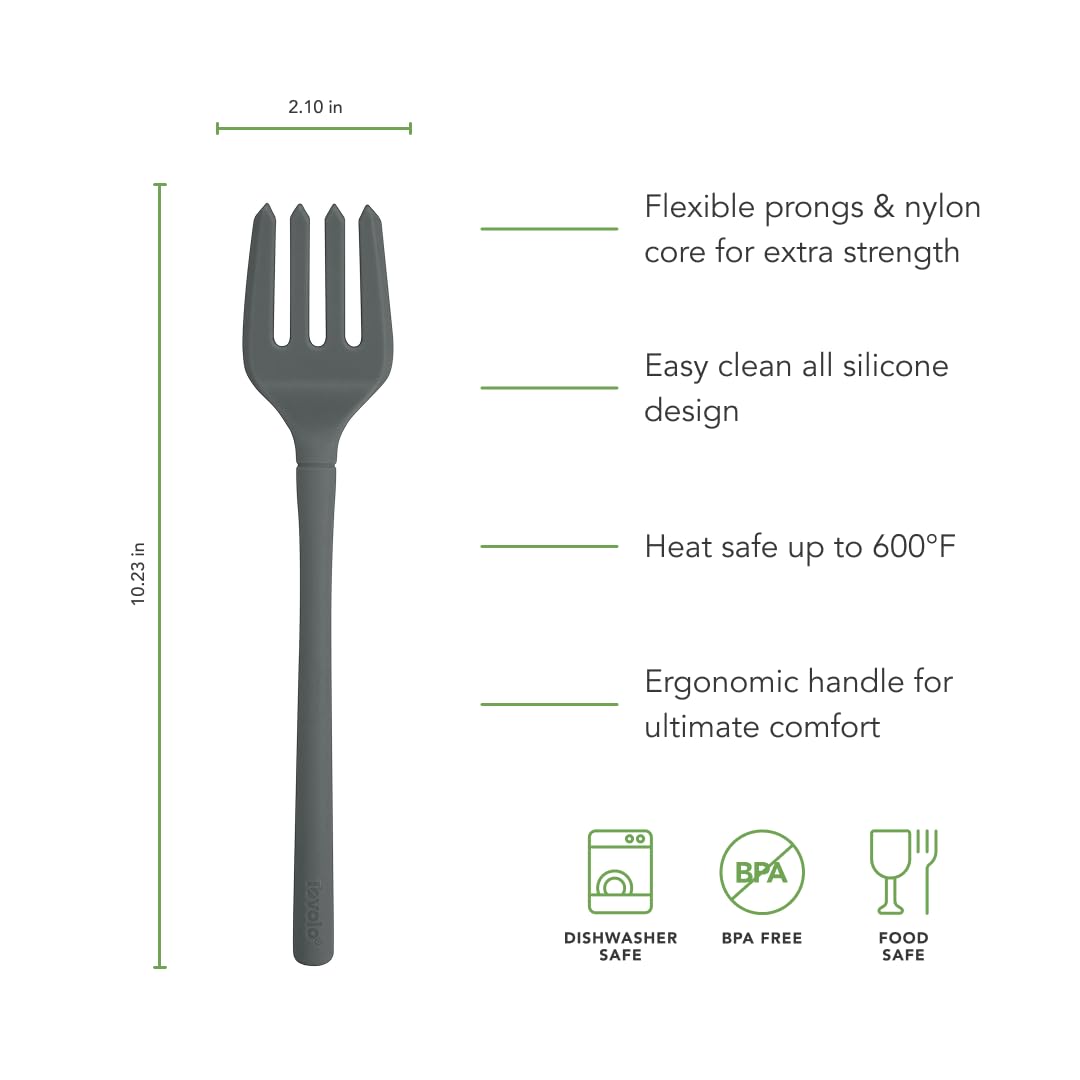 Tovolo Flex Core Silicone Fork Charcoal Gray Large Cooking Fork for Spaghetti Twirling Mixing Shredding, Heat Resistant Silicone Fork Kitchen Utensil, BPA Free Spaghetti Twirling and Cooking Fork