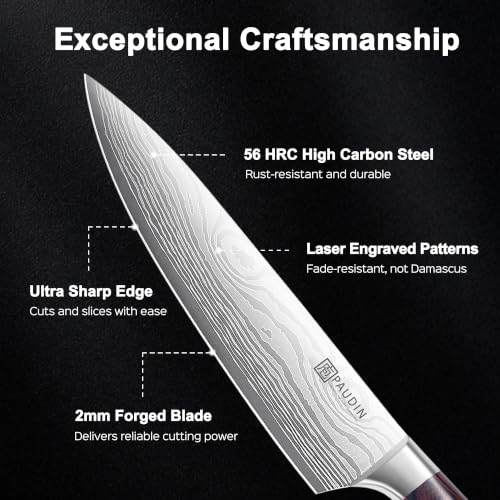 3-Piece Kitchen Knife Set - High Carbon Stainless Steel Chef, Nakiri & Paring Knives with Wooden Handles