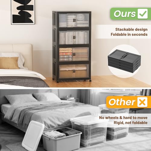 SAILUN 260Qt Stackable Storage Bins,Storage Cabinet with a Lid,4 Pack