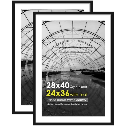 28x40 Black Poster Frame Set - Pack of 2, Classic Wall Photo Frames