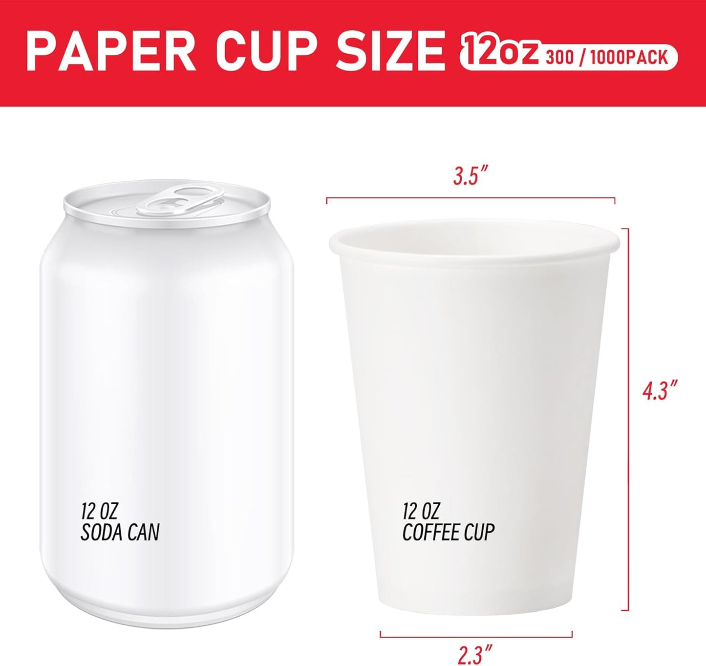 VPACKDUO 12 oz 300 Pack Paper Coffee Cups, Hot Paper Cups, Thickened Leak-Free White Disposable Coffee Cups for Hot and Cold Drinks