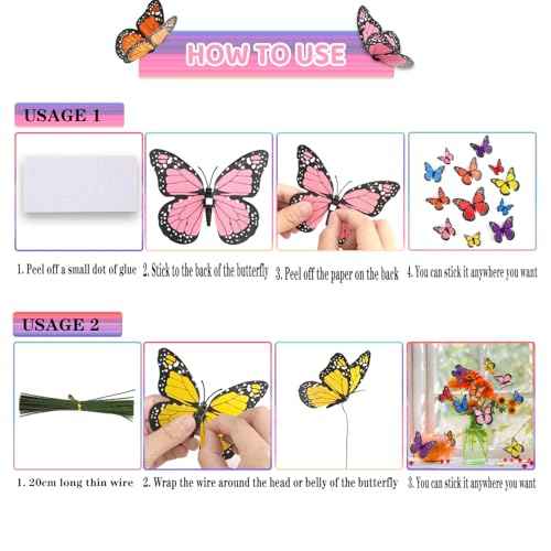 48 Monarch Butterfly Decor, 3D Butterflies Stickers Dia De Los Muertos Decorations Butterflies 4 Sizes Fake Butterfly Wall Decal for Home Wedding Party Christmas Decorations