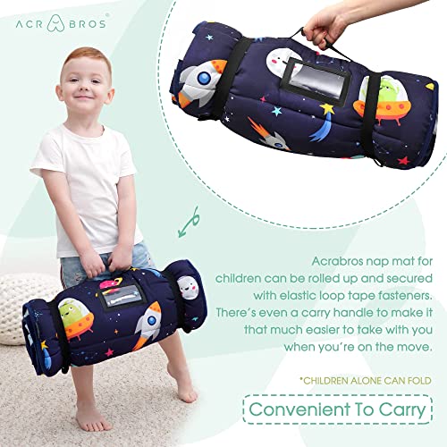 ACRABROS Space Toddler Nap Mat with Pillow & Blanket, Large Kids Sleep & Resting Mat