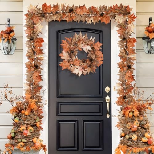 Fall Garland with Lights & Timer - 6 Ft Autumn Decor, 2 Pack