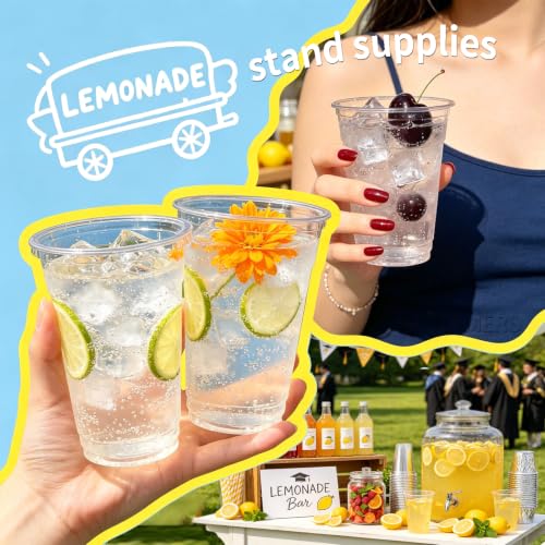 200 Pack 16 oz Plastic Cups with Lids and Straws - Leak-Proof Cold Drink Cups