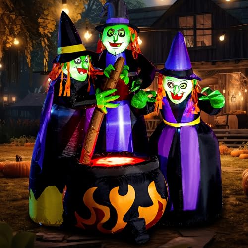 6 FT Tall Halloween Inflatable Witch & Cauldron with LED Lights Outdoor Decor