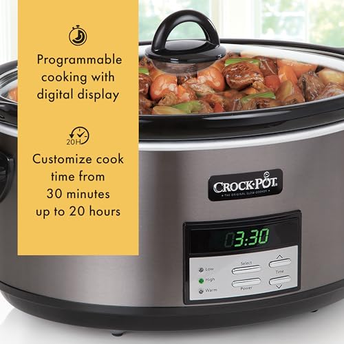 8-Quart Programmable Slow Cooker with Auto Warm - Black Stainless Steel