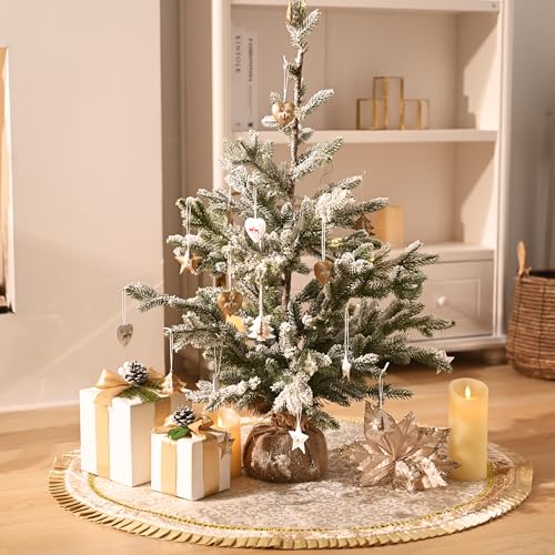 Valery Madelyn 48 Inch White Gold Christmas Tree Skirt - Elegant Holiday Decor