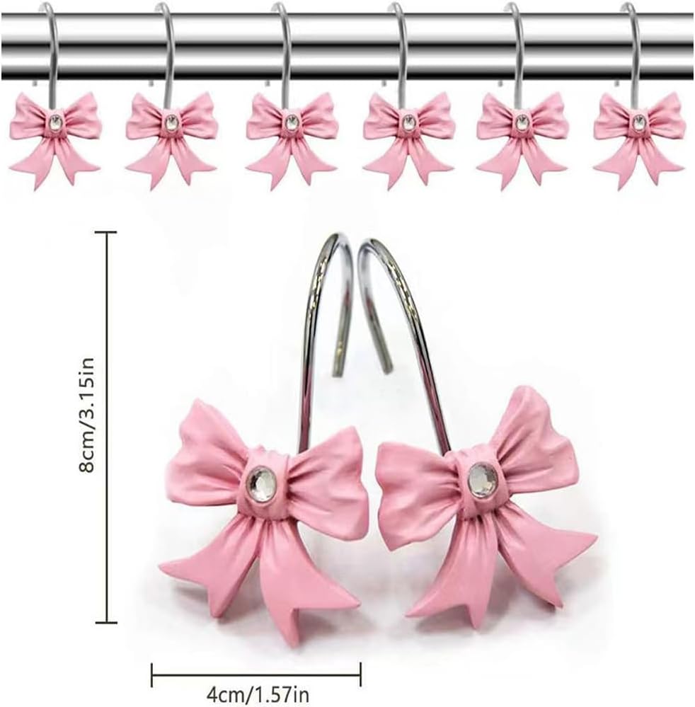 Skiennix Decorative Shower Curtain Hooks - Rust Resistant Bow Tie Design | Pack of 12 for Bathroom Elegance